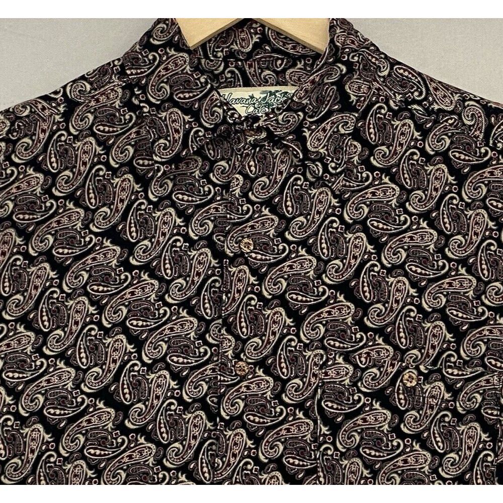 Havana Jacks Cafe Button Shirt Mens LARGE Corduroy Paisley Pocket Long Sleeve